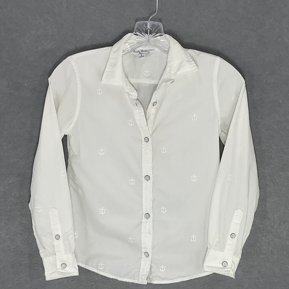 Brooks‎ Brothers "Fleece" Button Down Collar Shirt Boys Sz 8 White Embroidered